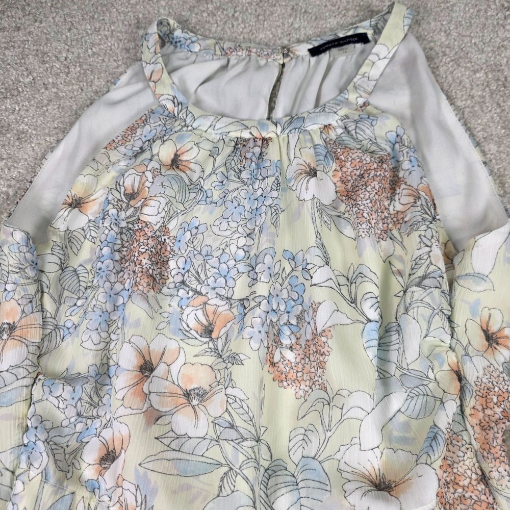 Tommy Hilfiger Floral Halter Dress Womens 12 Yellow Pastel Chiffon Fit & Flare